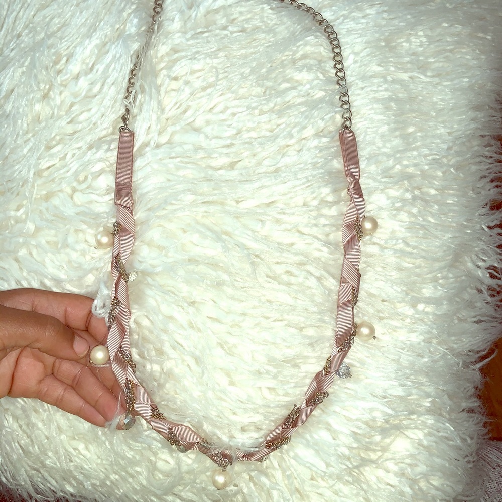 Pearl and Ribbon Long Statement Necklace